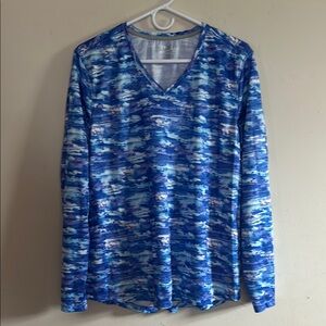 Vibrant Blue Patterned V-Neck Top Sun shirt
